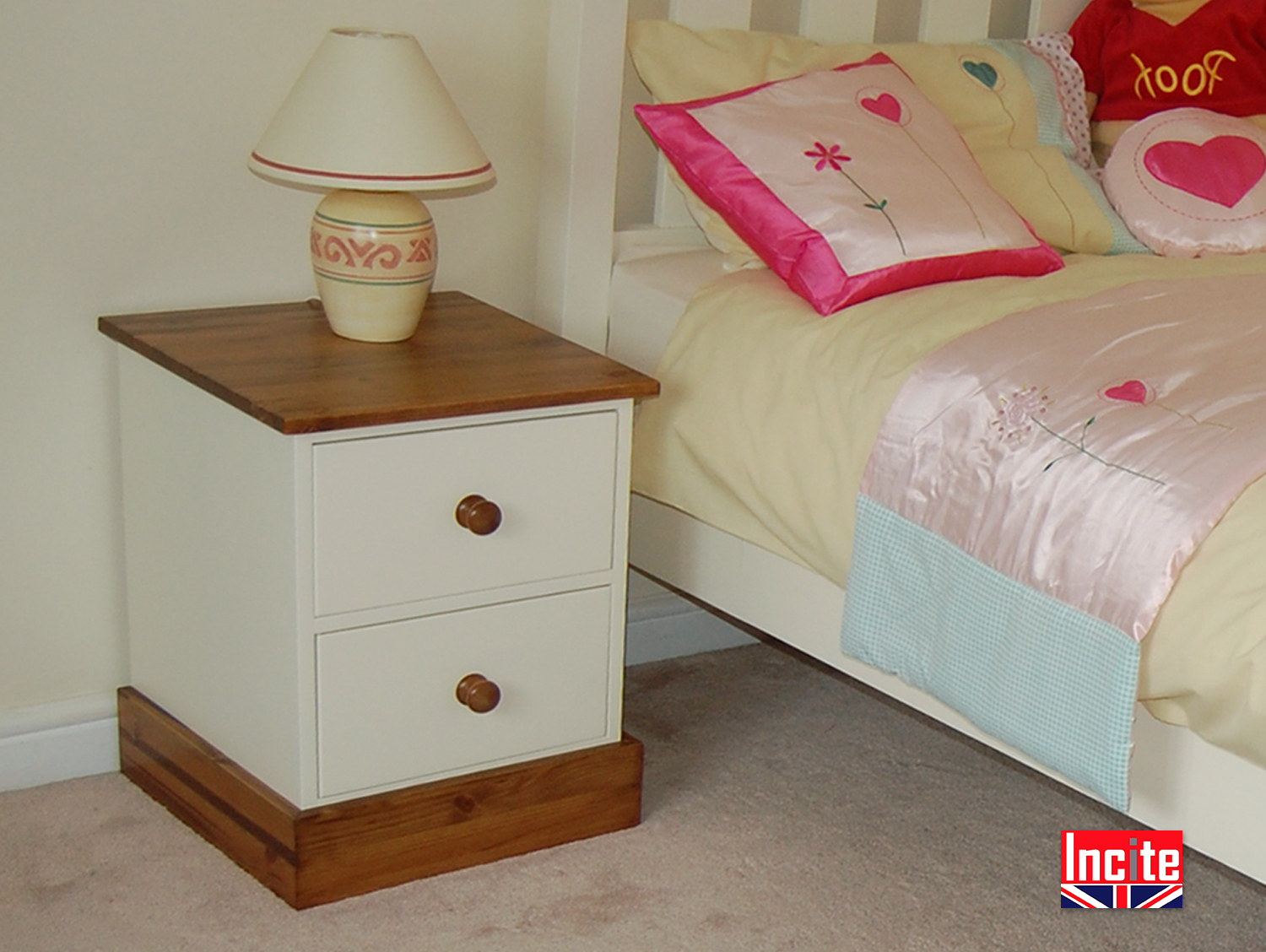 Painted And Solid Pine 2 Drawer Bedside Incite Interiors